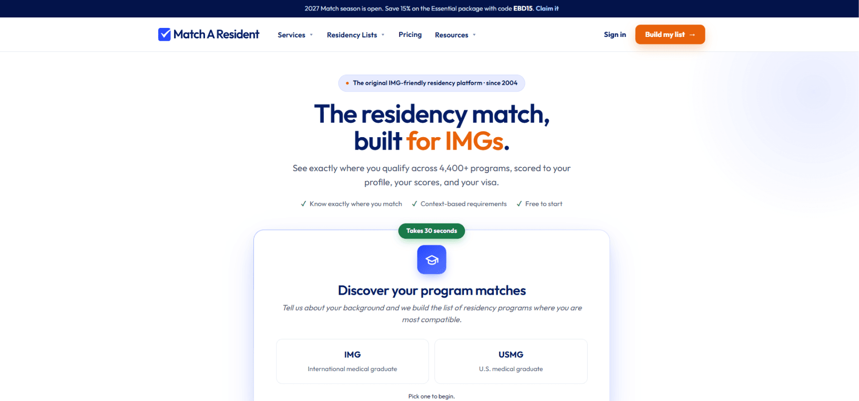 Match A Resident homepage