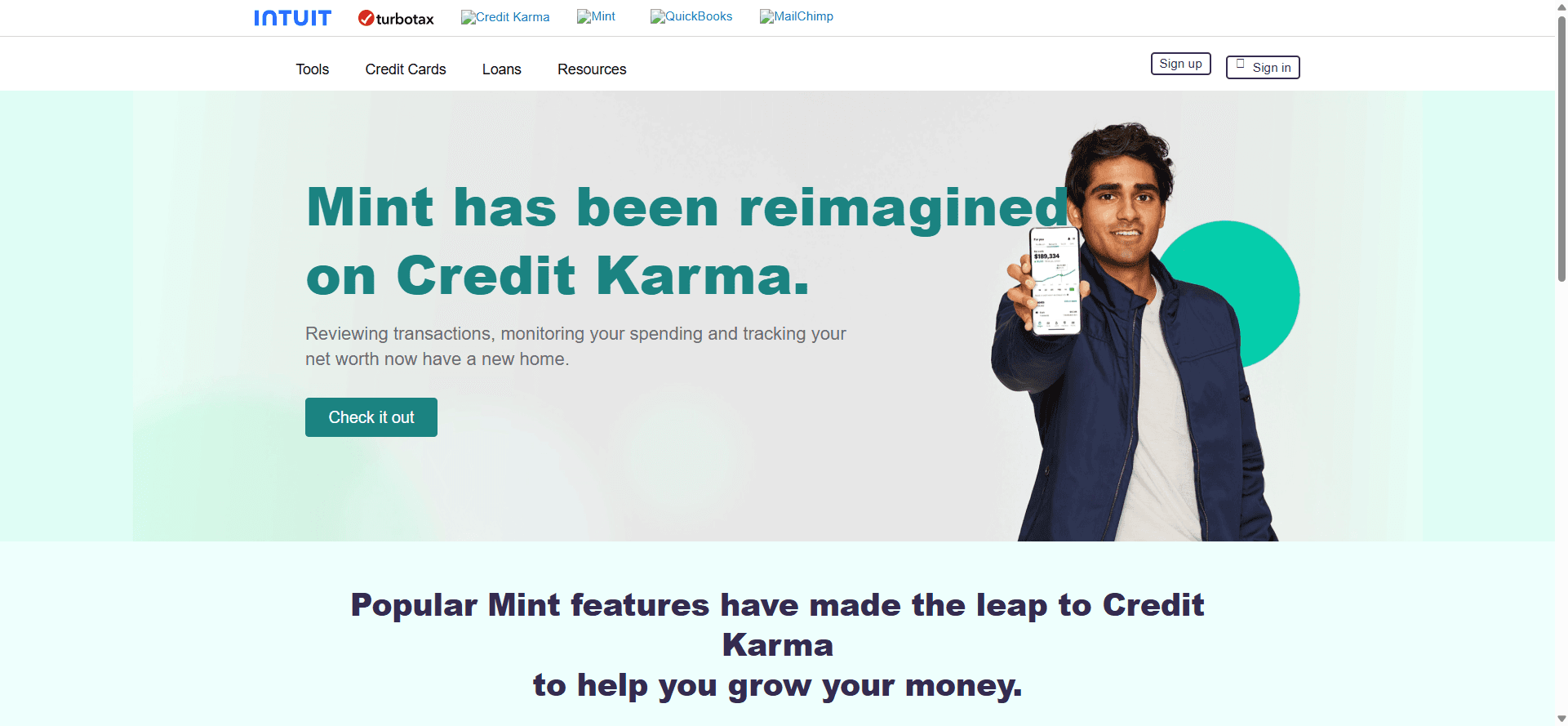 Mint homepage