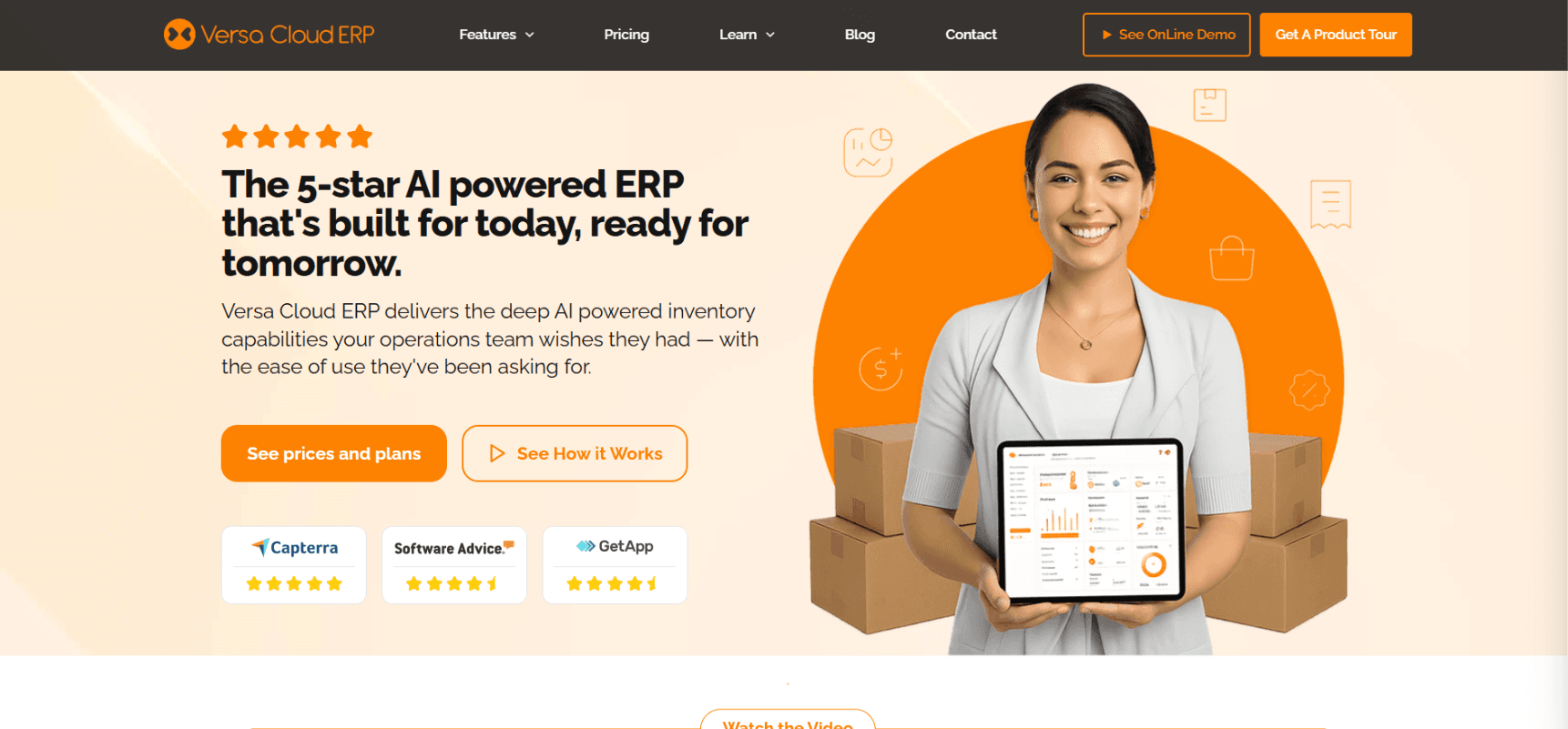 Versa Cloud ERP homepage